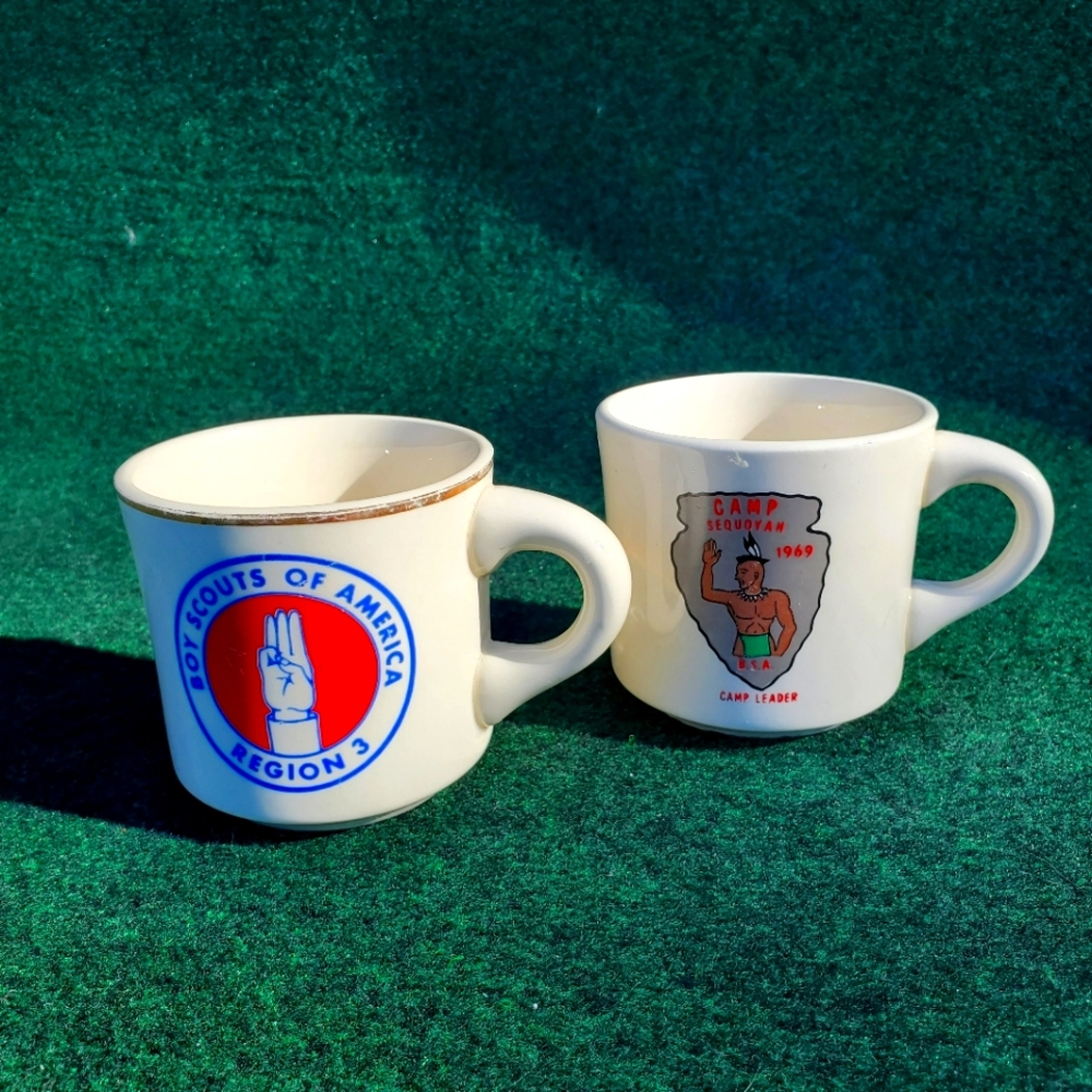 Vintage Lot of (2) BSA Boy Scouts of America Mugs Cups Coffee Tea Camp Leader